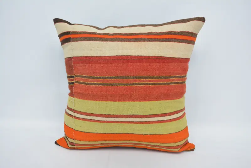 Rot-grün gestreiftes Wurfkissen, 24x24 besticktes Kissen