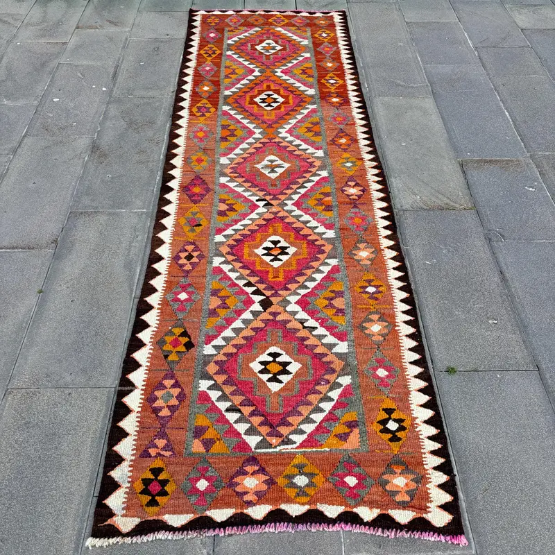 オレンジ、ピンク迷彩ラグ、2.9x9.4フィートの鮮やかな装飾