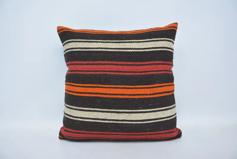 Pillow, Vintage Kilim Throw Pillow, Art Deco Cushion, Vintage Pillow, Turkish Pillow, Comfy Throw Cushion Cover, 22x22 Brown Pillow Cover - 1