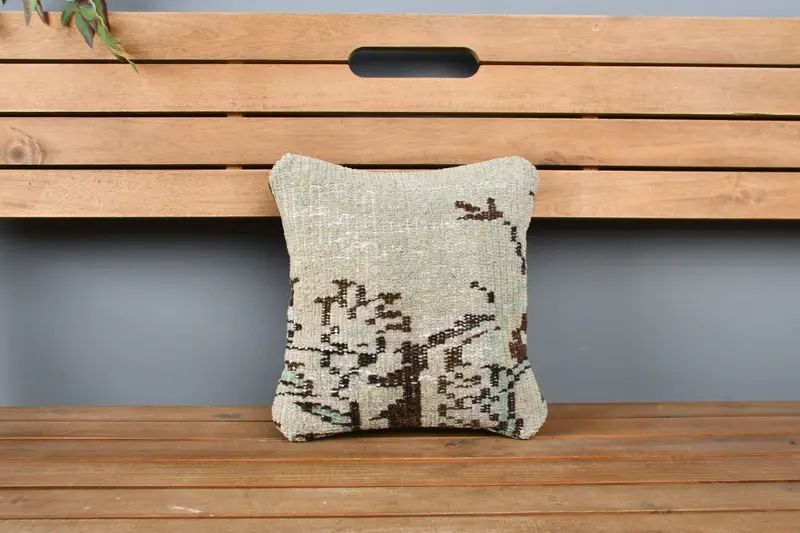 Kilim Pillow Cover, Traditional Pillow, Bench Cushion Case, Cushion Case, 12x12 Beige Pillow, Kilim Cushion Sham, Boho Pillow Sham Cover - 6