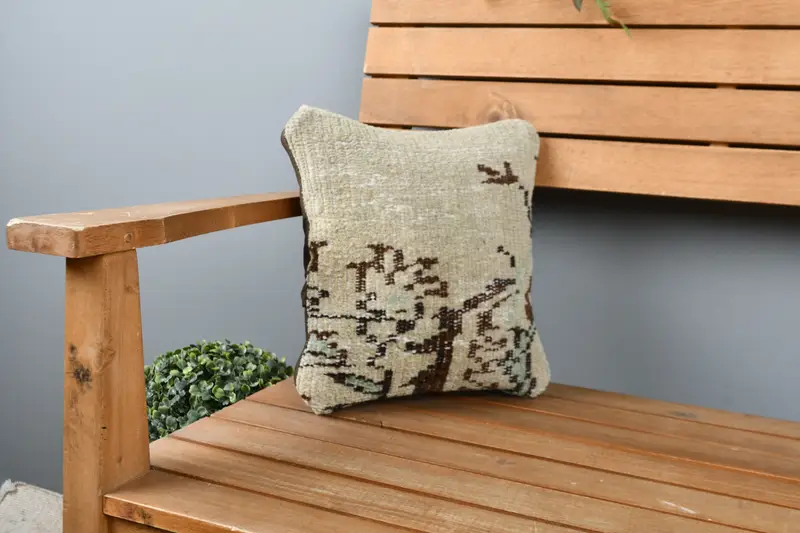 Kilim Pillow Cover, Traditional Pillow, Bench Cushion Case, Cushion Case, 12x12 Beige Pillow, Kilim Cushion Sham, Boho Pillow Sham Cover - 1