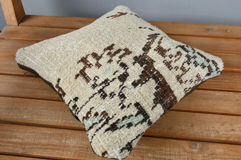 Kilim Pillow Cover, Traditional Pillow, Bench Cushion Case, Cushion Case, 12x12 Beige Pillow, Kilim Cushion Sham, Boho Pillow Sham Cover - 2