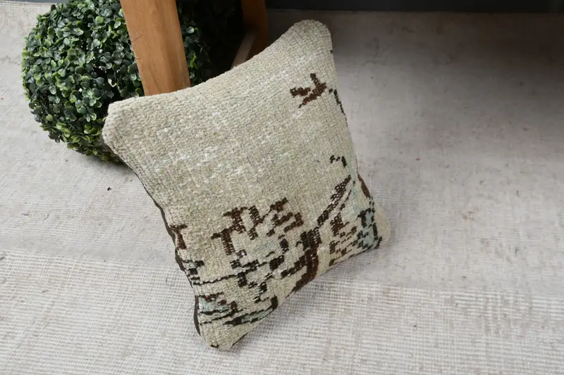 Kilim Pillow Cover, Traditional Pillow, Bench Cushion Case, Cushion Case, 12x12 Beige Pillow, Kilim Cushion Sham, Boho Pillow Sham Cover - 7