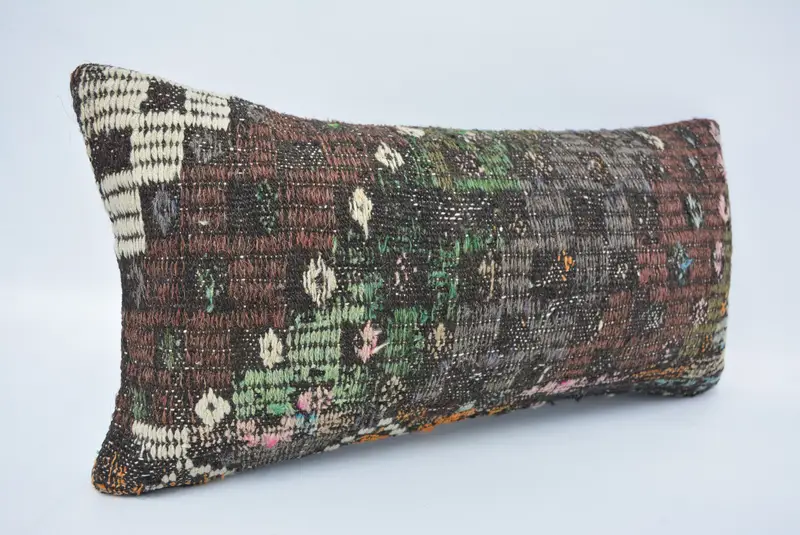 Pillow Cover, 12x24 Brown Pillow Cover, Vintage Kilim Throw Pillow, Ethnical Kilim Rug Pillow, Kilim Cushion Sham, Chair Cushion Cover - 3