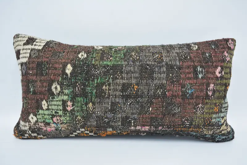 Pillow Cover, 12x24 Brown Pillow Cover, Vintage Kilim Throw Pillow, Ethnical Kilim Rug Pillow, Kilim Cushion Sham, Chair Cushion Cover - 1