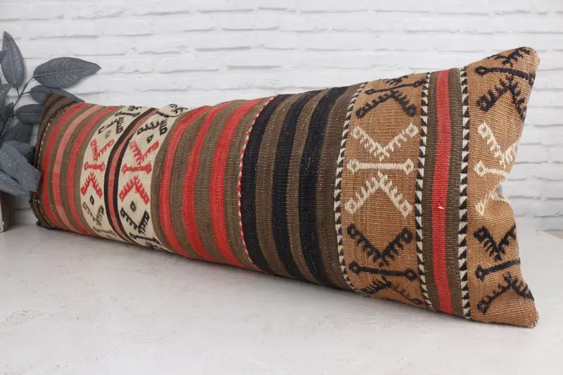 Cushion, Gift Pillow, Yoga Pillow Cover, Pillow for Couch, 16x48 Red Cushion, Sustainable Cushion Case, Vintage Pillow, Handmade Rug Seat Pillow - 4