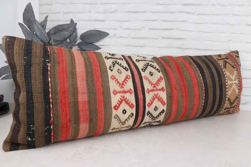 Cushion, Gift Pillow, Yoga Pillow Cover, Pillow for Couch, 16x48 Red Cushion, Sustainable Cushion Case, Vintage Pillow, Handmade Rug Seat Pillow - 3