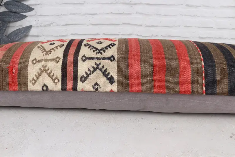 Cushion, Gift Pillow, Yoga Pillow Cover, Pillow for Couch, 16x48 Red Cushion, Sustainable Cushion Case, Vintage Pillow, Handmade Rug Seat Pillow - 5
