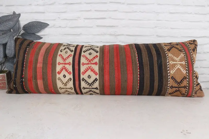 Cushion, Gift Pillow, Yoga Pillow Cover, Pillow for Couch, 16x48 Red Cushion, Sustainable Cushion Case, Vintage Pillow, Handmade Rug Seat Pillow - 1