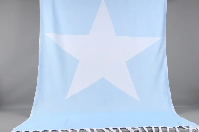 Personalized Turkish Towel Blue Star Pattern, 40x71 Inches