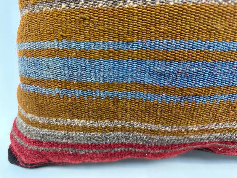 Brown & Red Striped Throw Pillow, 20x20 Inches, Embroidered Vintage Cushion - 2