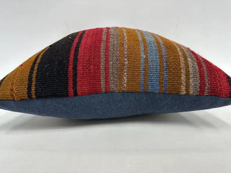 Brown & Red Striped Throw Pillow, 20x20 Inches, Embroidered Vintage Cushion - 5
