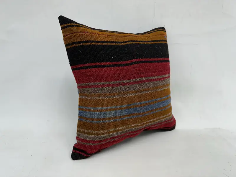 Brown & Red Striped Throw Pillow, 20x20 Inches, Embroidered Vintage Cushion - 3