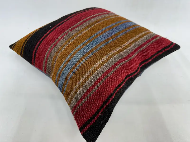 Brown & Red Striped Throw Pillow, 20x20 Inches, Embroidered Vintage Cushion - 6