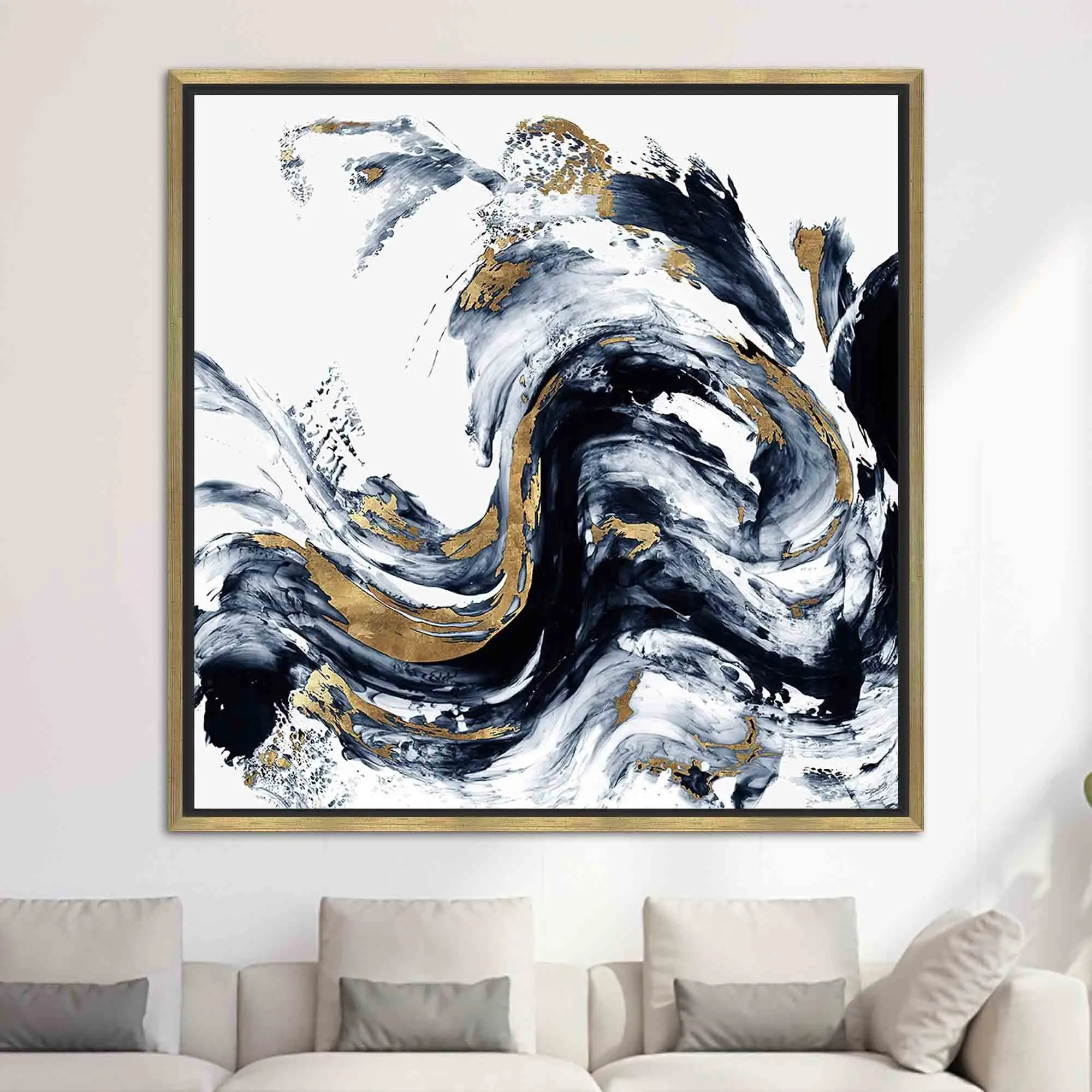 Elegant White Gold Marble Printed Canvas - Modern Luxury Decor - 1