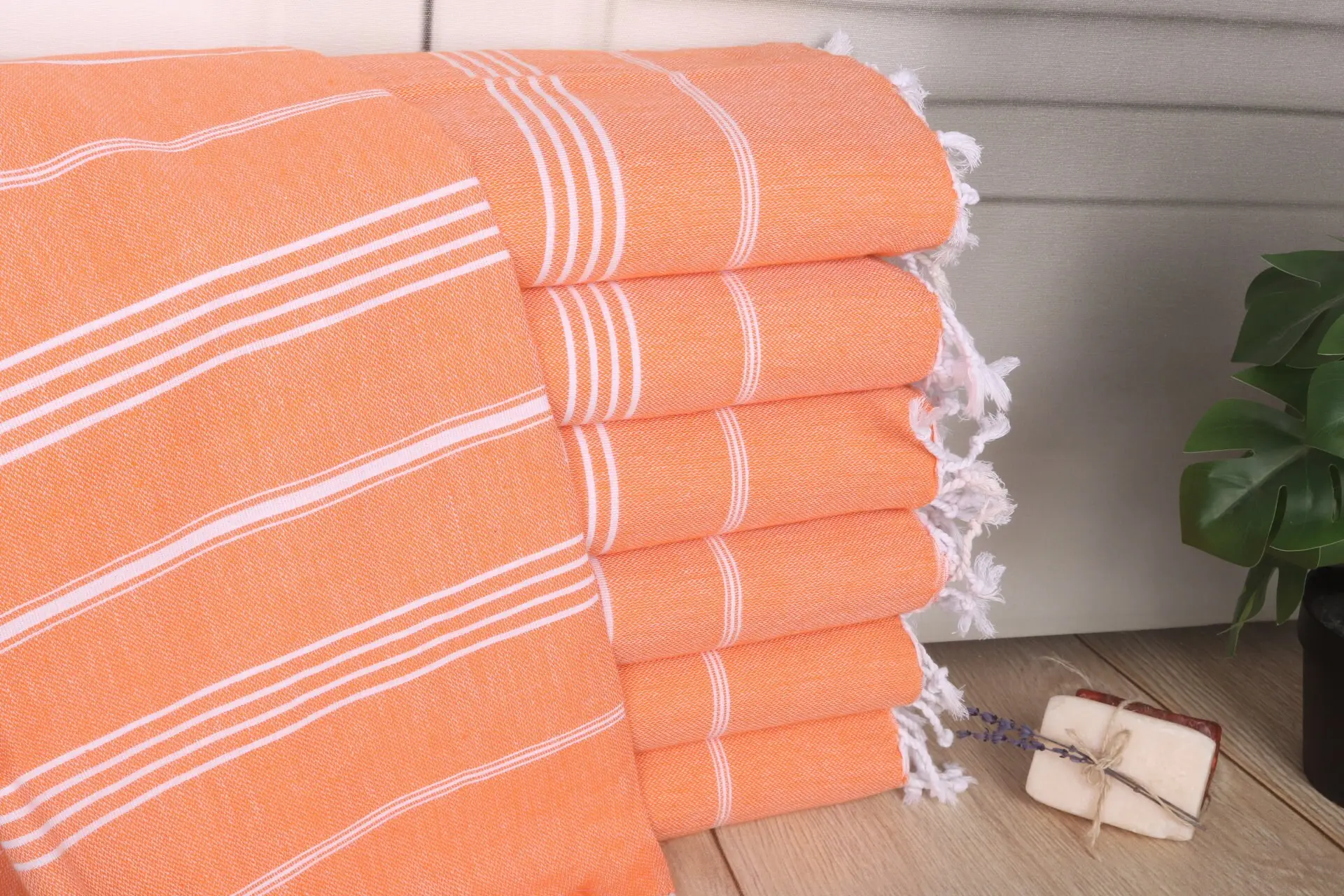 Turkish Beach Towel Monogram Orange Cotton, 70x40 Inches - 1