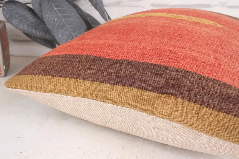 16x16 Orange Cushion Case, Boho Pillow Sham Cover, Ethnical Kilim Rug Pillow, Aztec Cushion Case, Pillow, Handmade Kilim Cushion - 7