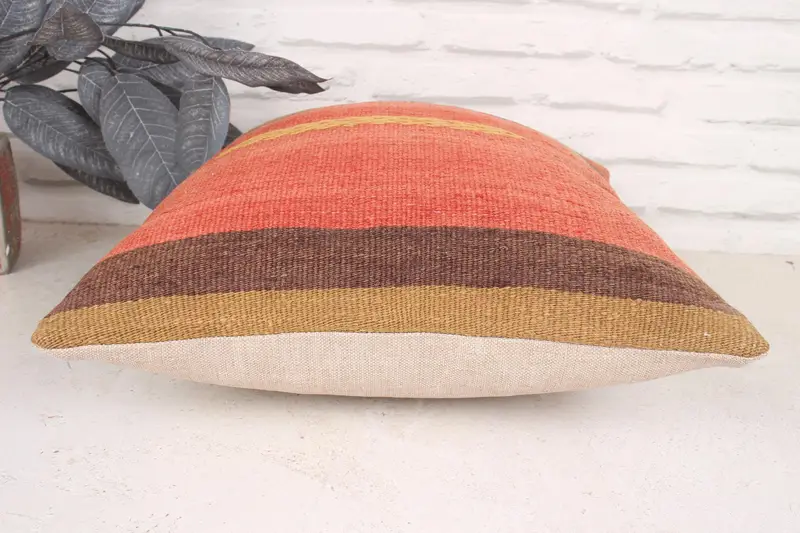 16x16 Orange Cushion Case, Boho Pillow Sham Cover, Ethnical Kilim Rug Pillow, Aztec Cushion Case, Pillow, Handmade Kilim Cushion - 5