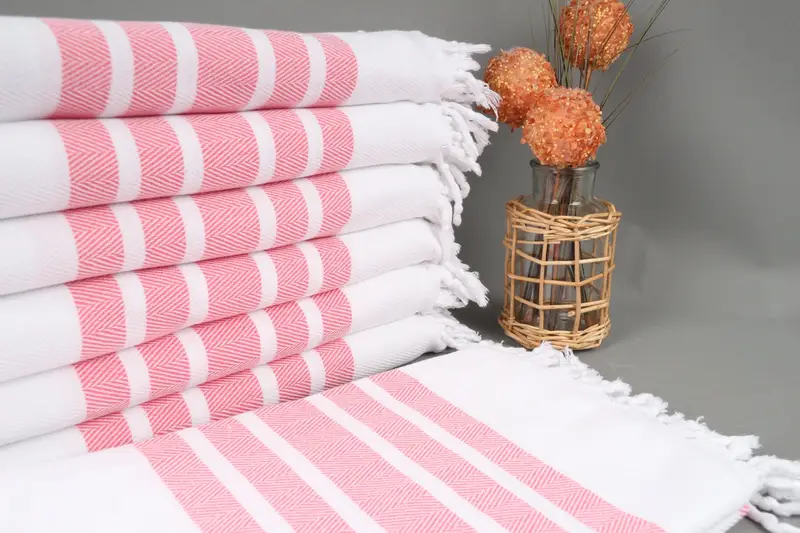 Embroidered Beach Towel Turkish Cotton Dark Pink Chevron, 40x71 Inches