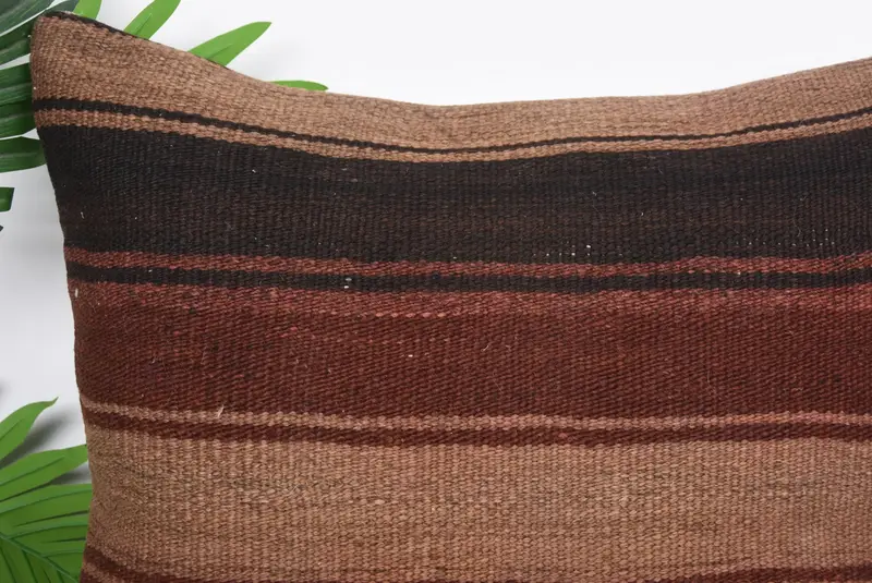 Ethnical Kilim Rug Pillow, Turkish Pillow, Pattern Throw Pillow, Antique Pillows, 20x20 Brown Pillow Cover, Cushion, Traditional Pillow Cover - 2