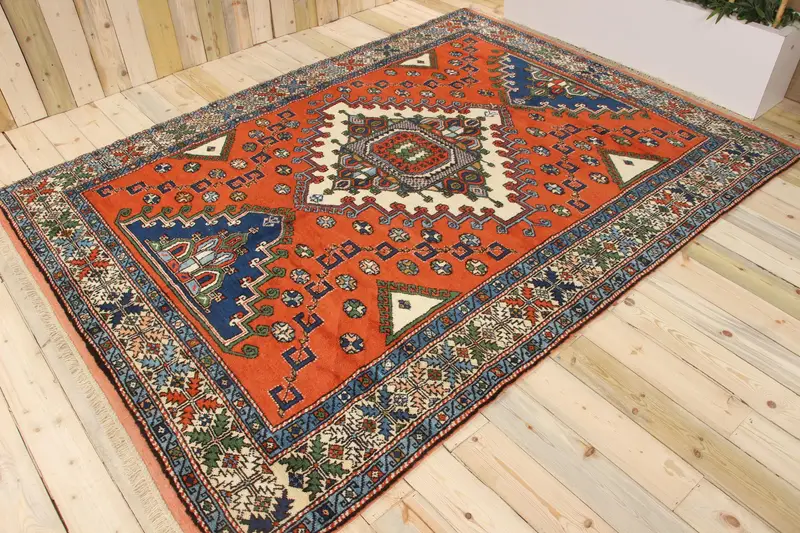6.7x9.3 ft Halı, Vintage Oushak Halı, Türk Kırmızı Yün Oryantal Halı - 1