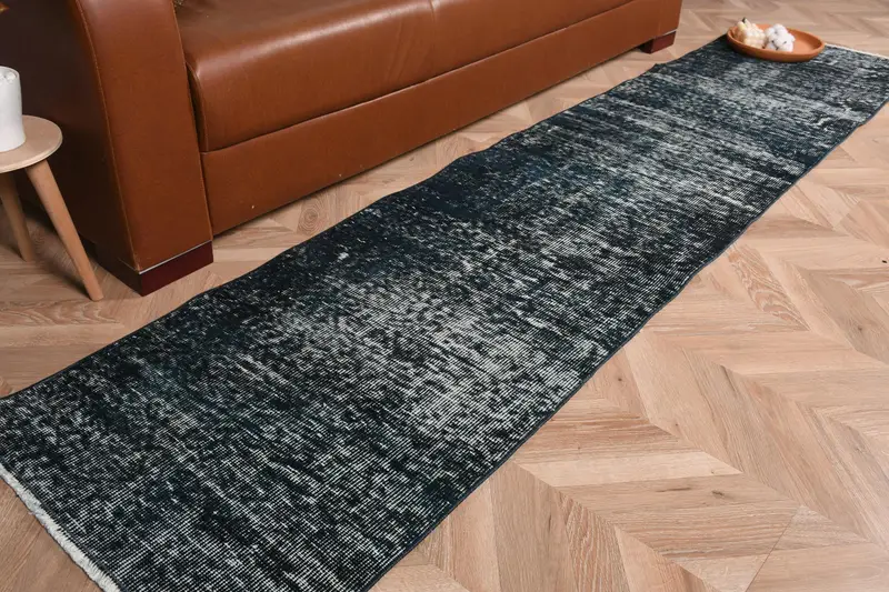 2x9.4 ft Halı, Runner Vintage Halı, Siyah Oushak Oryantal Halı - 1