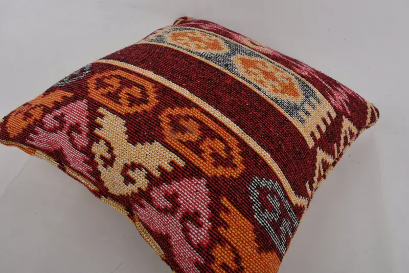 Boho Pillow Sham Cover, Ethnic Pillow Cover Pillow Case, Cushion, Knitted Pillow Cover, Turkish Pillow, Kilim Pillow Cover, 20x20 Red Cushion Cover - 7