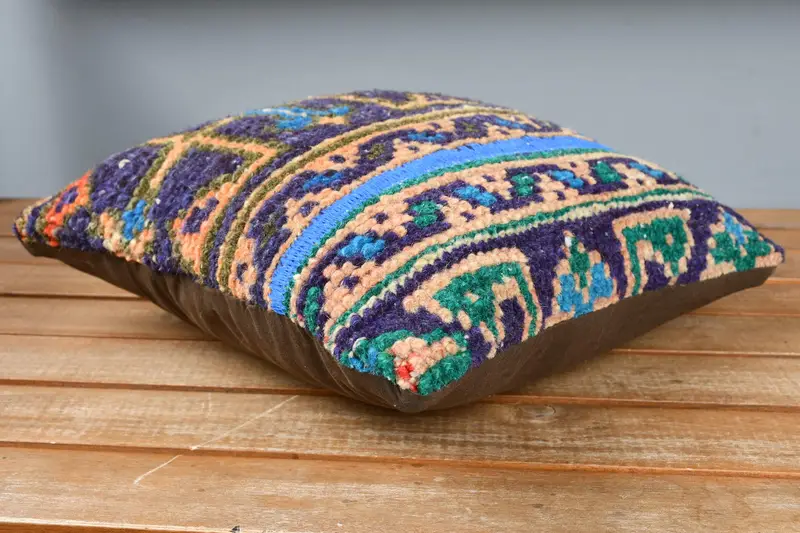 Turkish Pillow, Cushion, Nautical Throw Pillow, Turkish Kilim Pillow, Pillow for Couch, Handmade Rug Seat Pillow, 12x12 Blue Cushion Case - 4