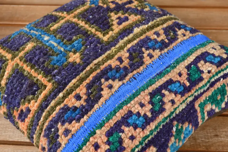 Turkish Pillow, Cushion, Nautical Throw Pillow, Turkish Kilim Pillow, Pillow for Couch, Handmade Rug Seat Pillow, 12x12 Blue Cushion Case - 3
