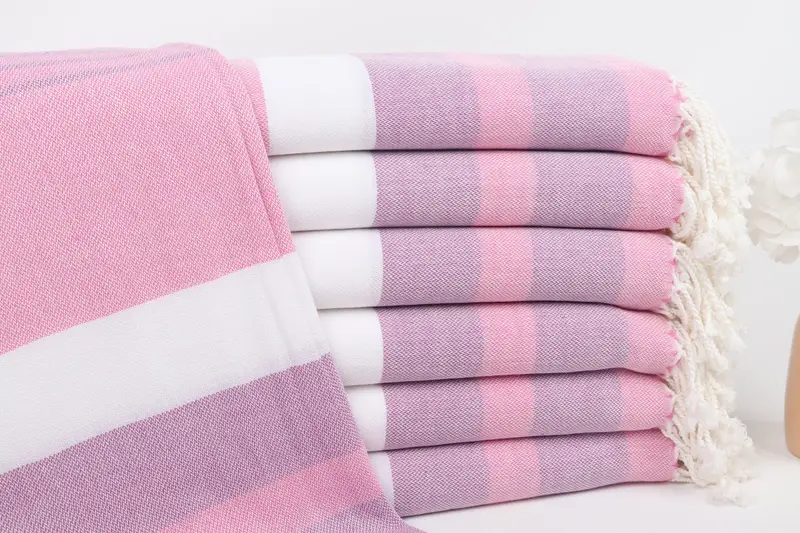 Çizgili Havlu Kişiye Özel Pembe-Mor Pamuk, 40x71 İnç