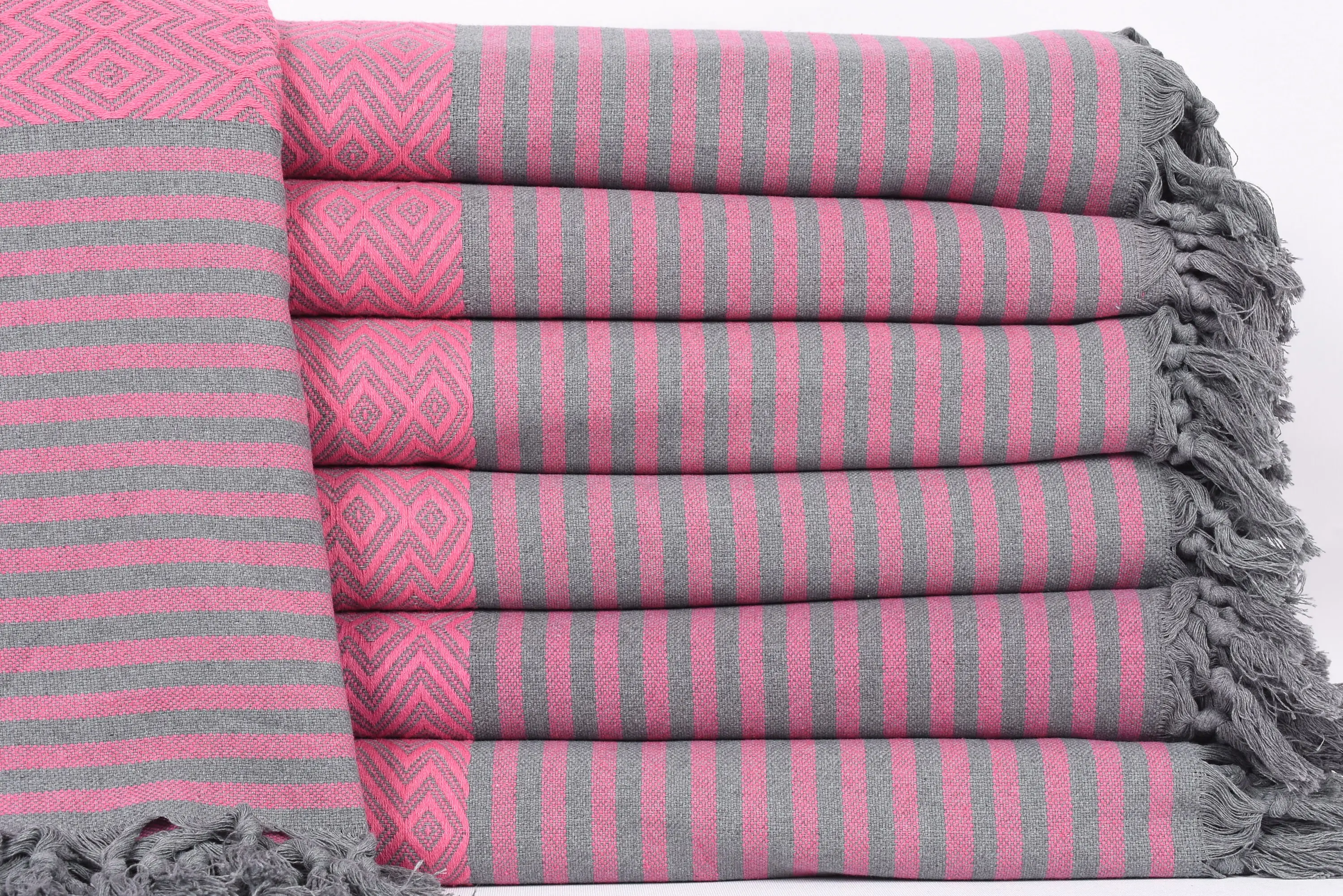Fuchsia Diamond Blanket, Throw, 103x79 Inches, Organic Cotton, Plaid - 1