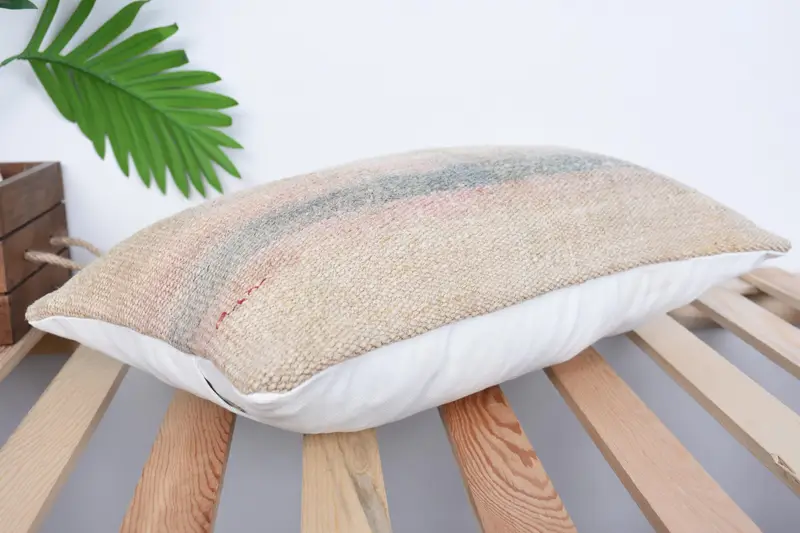 Ethnic Throw Cushion Cover, Cushion Case, Custom Cushion Case, Kilim Pillow Cover, Boho Pillow, 12x20 Beige Pillow Case, Handmade Kilim Cushion - 6