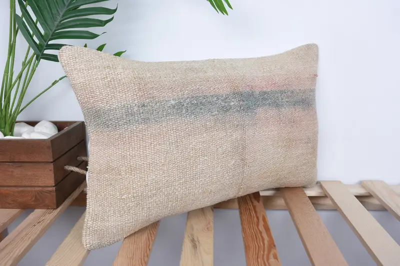 Ethnic Throw Cushion Cover, Cushion Case, Custom Cushion Case, Kilim Pillow Cover, Boho Pillow, 12x20 Beige Pillow Case, Handmade Kilim Cushion - 4