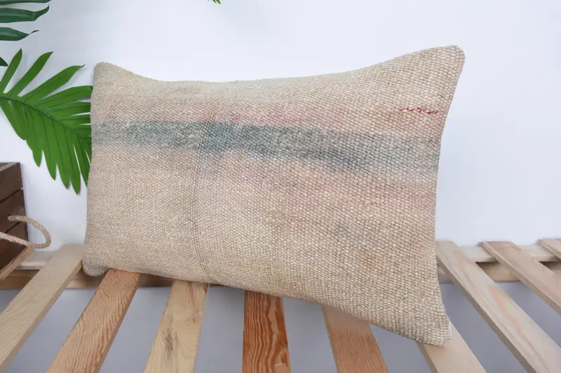 Ethnic Throw Cushion Cover, Cushion Case, Custom Cushion Case, Kilim Pillow Cover, Boho Pillow, 12x20 Beige Pillow Case, Handmade Kilim Cushion - 5