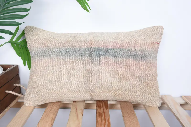 Ethnic Throw Cushion Cover, Cushion Case, Custom Cushion Case, Kilim Pillow Cover, Boho Pillow, 12x20 Beige Pillow Case, Handmade Kilim Cushion - 1