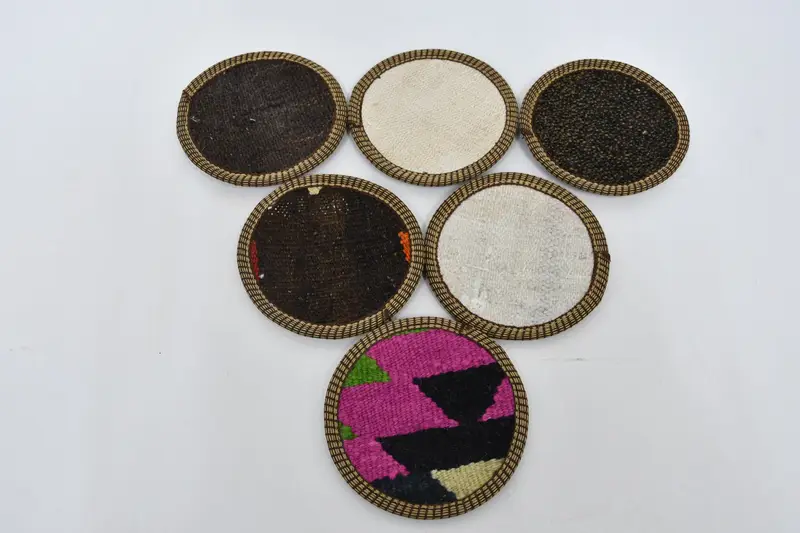 Posavasos Kilim marrones y rosas, almohadillas antideslizantes tejidas