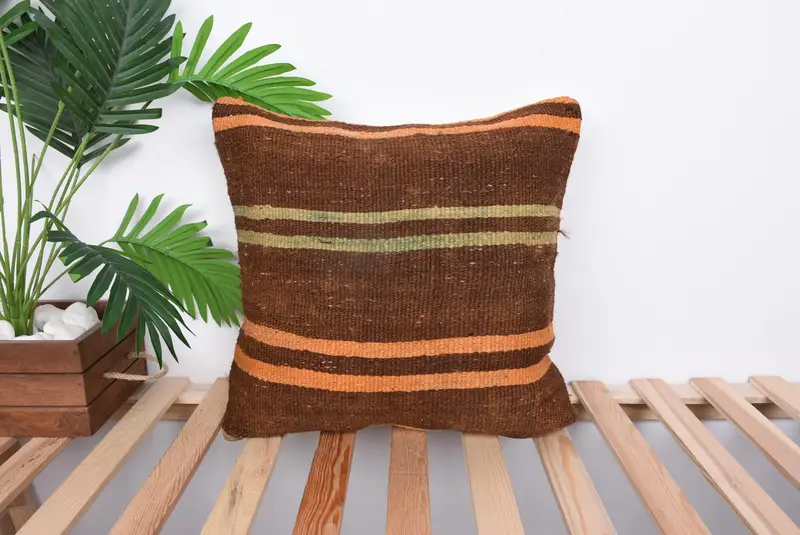 Muted Cushion Cover, Retro Pillow Case, Ethnical Kilim Rug Pillow, 18x18 Beige Pillow, Vintage Pillow, Gift Pillow, Pillow Cover - 1