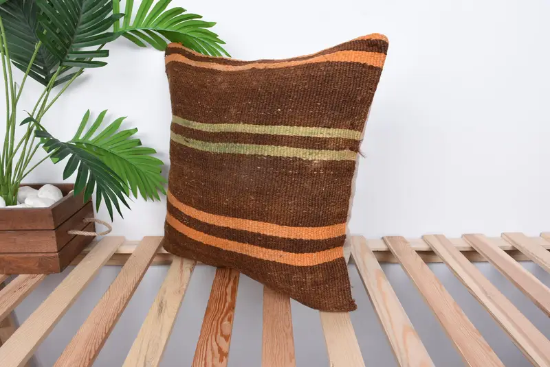 Muted Cushion Cover, Retro Pillow Case, Ethnical Kilim Rug Pillow, 18x18 Beige Pillow, Vintage Pillow, Gift Pillow, Pillow Cover - 5