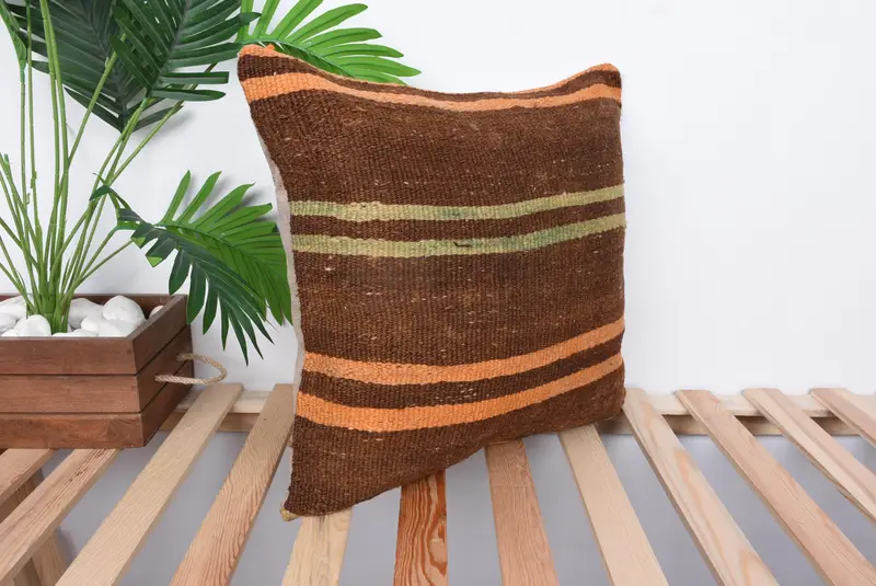 Muted Cushion Cover, Retro Pillow Case, Ethnical Kilim Rug Pillow, 18x18 Beige Pillow, Vintage Pillow, Gift Pillow, Pillow Cover - 4
