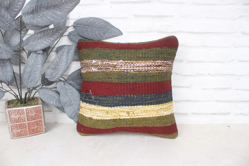 Turkish Pillow, Cushion, Boho Chic Cushion, 14x14 Red Cushion, Throw Kilim Pillow, Boho Pillow Sham Cover, Vintage Pillow Case, Nomadic Cushion - 1