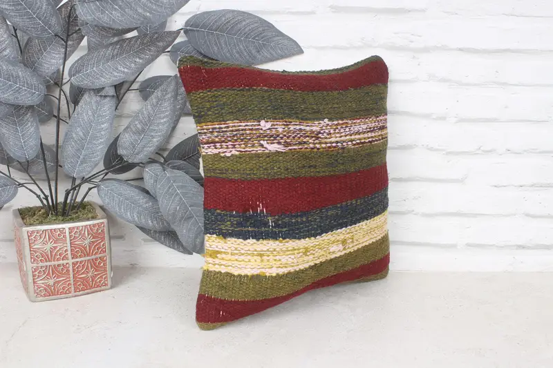Turkish Pillow, Cushion, Boho Chic Cushion, 14x14 Red Cushion, Throw Kilim Pillow, Boho Pillow Sham Cover, Vintage Pillow Case, Nomadic Cushion - 3