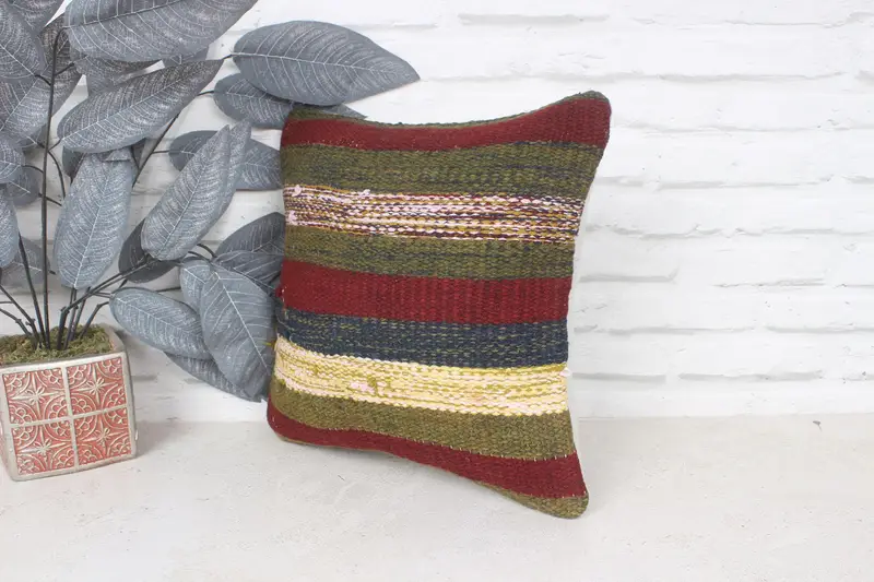 Turkish Pillow, Cushion, Boho Chic Cushion, 14x14 Red Cushion, Throw Kilim Pillow, Boho Pillow Sham Cover, Vintage Pillow Case, Nomadic Cushion - 4