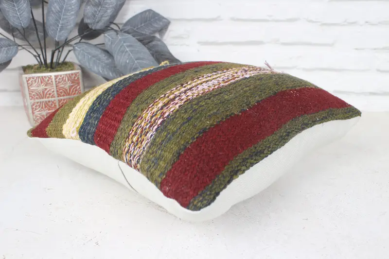 Turkish Pillow, Cushion, Boho Chic Cushion, 14x14 Red Cushion, Throw Kilim Pillow, Boho Pillow Sham Cover, Vintage Pillow Case, Nomadic Cushion - 6