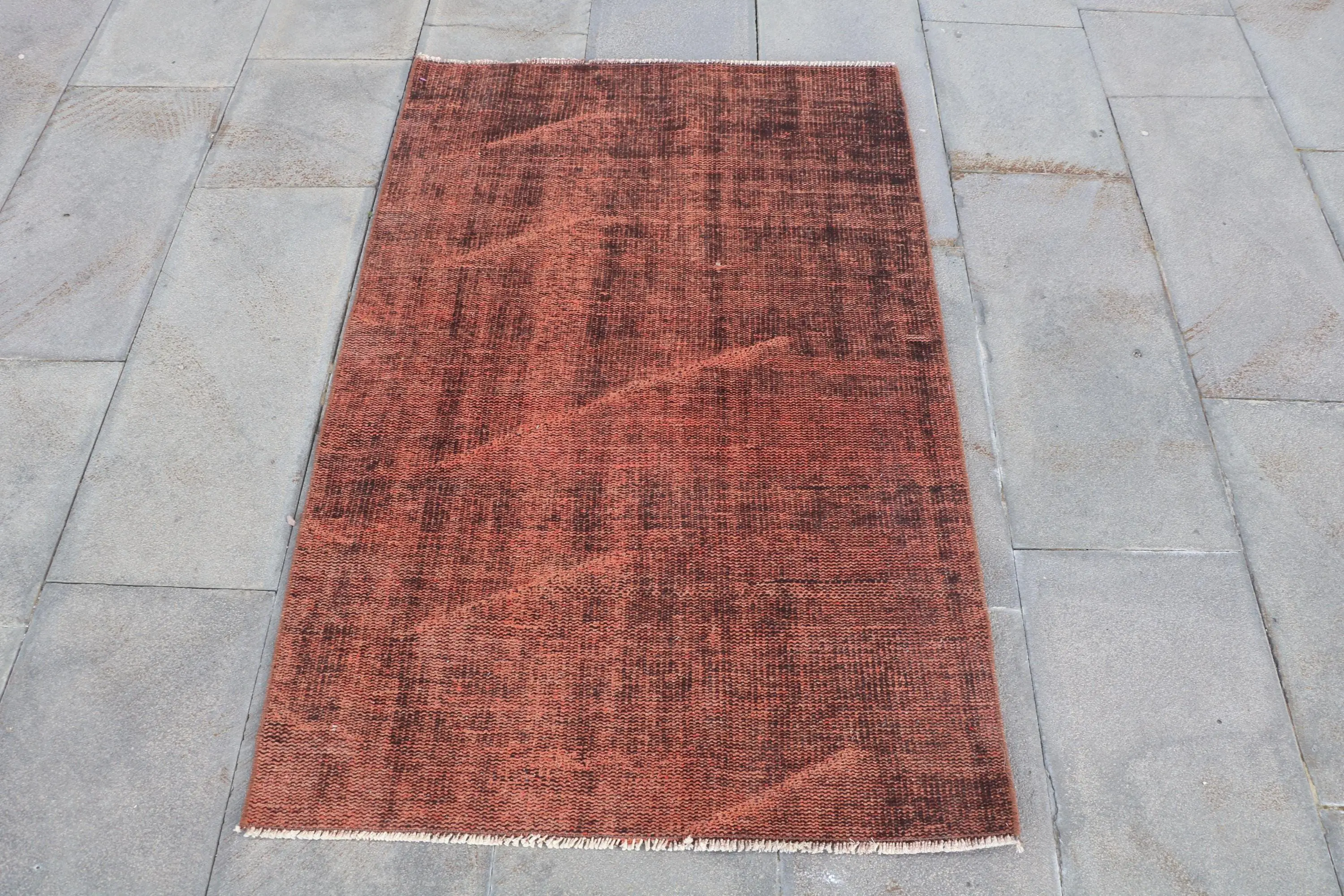 Turkish Vintage Rug, 2.8x4.3 ft Small Rug, Brown Red Polka dot Wool Rug - 1