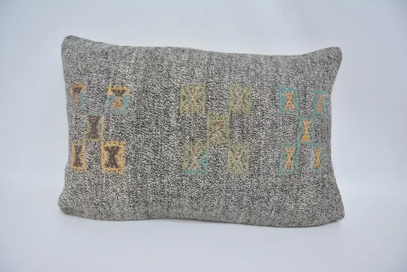 Pillow for Sofa, 16x24 Gray Pillow Case, Pattern Throw Cushion, Gift Pillow, Customized Cushion Case, Pillow Case, Kilim Pillow - 1