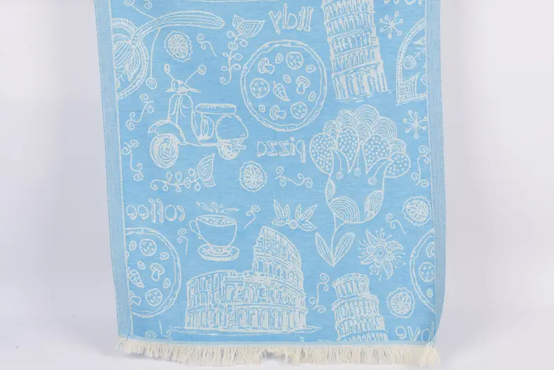 Blue Italian Symbols Design Hand Towel, 28x20 Inches