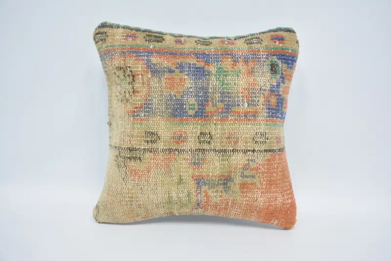 Cushion Case, 16x16 Blue Pillow Case, Pillow for Couch, Bolster Pillow Case, Farmhouse Cushion, Ethnical Kilim Rug Pillow, Boho Pillow Sham Cover - 1
