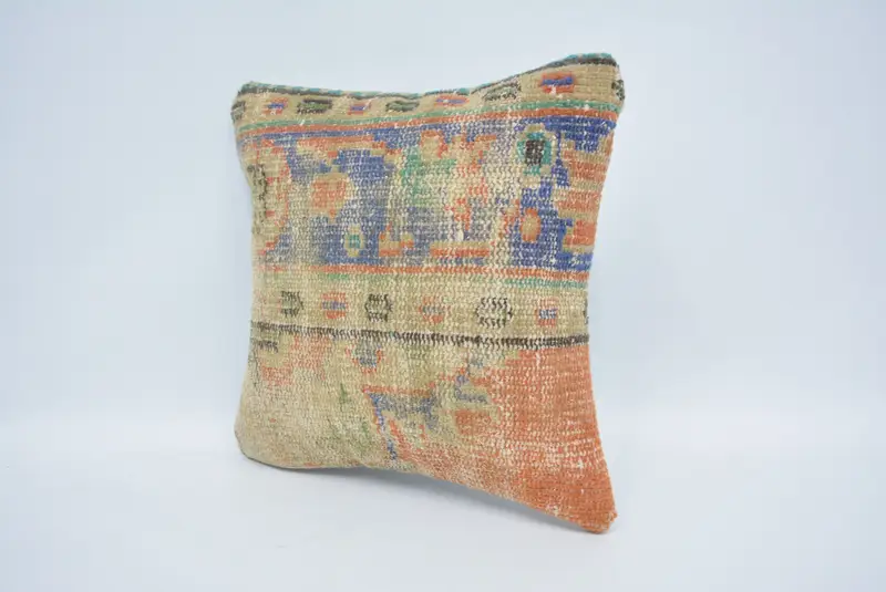 Cushion Case, 16x16 Blue Pillow Case, Pillow for Couch, Bolster Pillow Case, Farmhouse Cushion, Ethnical Kilim Rug Pillow, Boho Pillow Sham Cover - 4