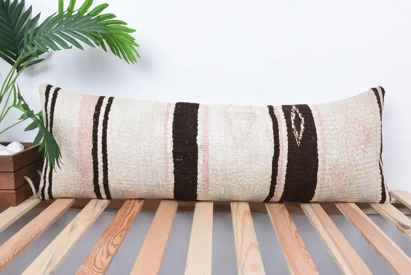 Pillow for Couch, Kilim Pillow Cover, Wool Kilim Pillow Pillow Sham, Antique Pillows, Pillow Sham, Art Deco Cushion Case, 12x36 White Cushion - 1