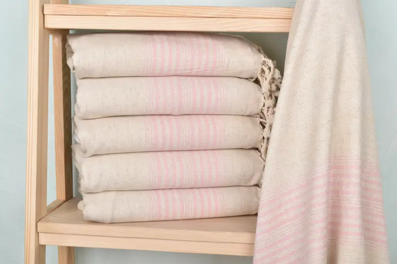Striped Towel Pink Linen Organic Cotton/Linen, 40x79 Inches